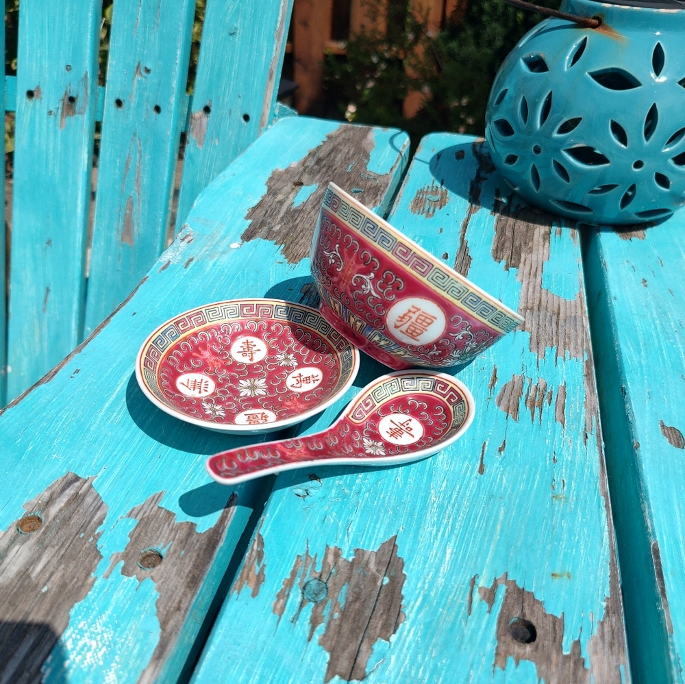 Vintage Asian Broth Service Soup Bowl With Spoon and Plate! - Picture 6 of 12